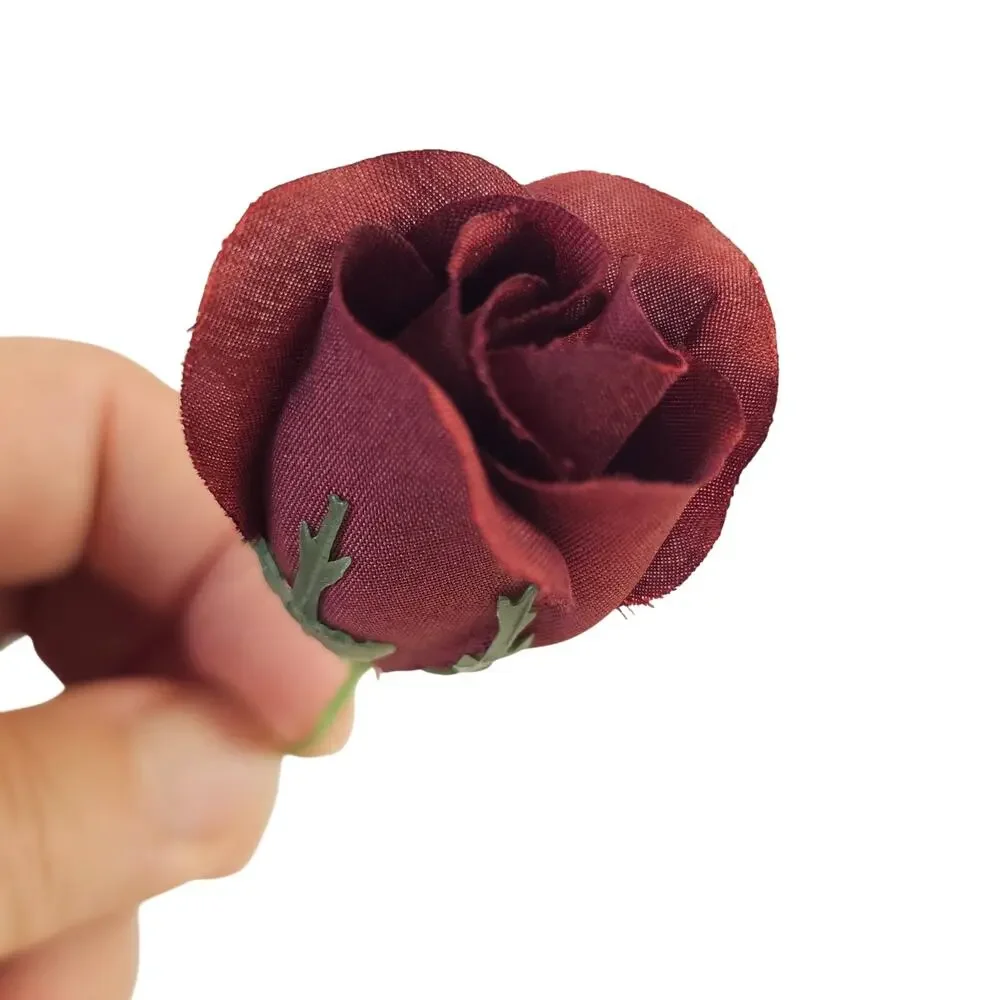 28 Burgundy Silk Rose Picks 1-inch Artificial Flowers Wedding Craft Floral Decor